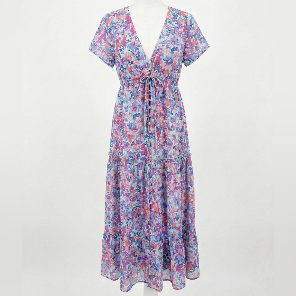 Love Stitch Multicolor Floral Shabby Chic Maxi Dress Loveshack Fancy Boho Spring - Picture 1 of 6